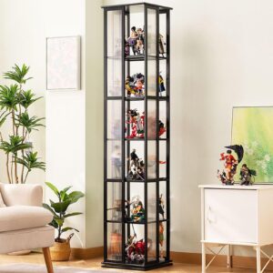 wrdela Rotating Bookshelf, 360 Display Corner Bookshelf for Small Space, 6 Tier Floor Standing Bookcase Storage Rack, Bamboo Narrow Organizer for Kid’s Playroom, Bedroom and Living Room (Black)