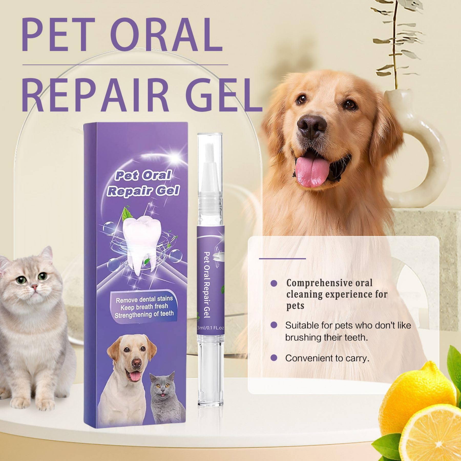 MILEDY 6PCS Pet Oral Repair Gel,Pet Oral Repair Gel Brush,Pet Oral Restorative Gel for Dogs and Cats,Pet Breath Freshener Gel Care Cleaner