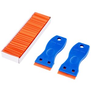 VEVOR 2PCS Razor Blade Scraper,Plastic Scraper Tool with 120PCS Plastic Blades,Cleaning Scraper Remover for Stickers,Decals,Adhesive,Labels,Paint from Glass, Car,Window,Caulk,No Scratches,Blue