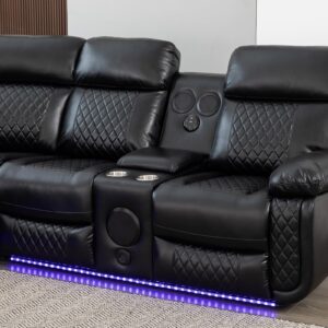 Power Recliner Sofa Sectional Couches with Speaker LED Light Strip Cup Holders Console Table Storage for Home Theater Living Room Office