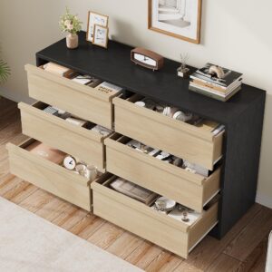 GAOMON 6 Drawer Dresser for Bedroom, Modern Dresser Organizer Storage Chest, Wooden Double Chest of Drawers for Bedroom, Living Room, Nursery