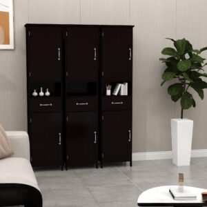 Locsear Tall Bathroom Storage Cabinet, Black Bathroom Cabinets Freestanding, Narrow Storage Cabinet w/Adjustable Shelves for Home, Kitchen, Versatile, Anti-Tipping