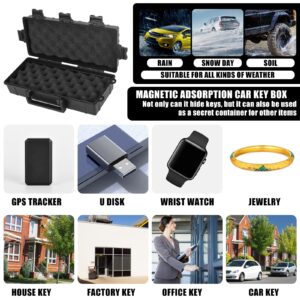 FALESOUL Upgraded Black Magnetic Key Box for Under Car, Magnetic Keychain, Magnetic Key Box, Key Holder Magnetic, Hide a Key Magnetic Holder, Waterproof Magnetic Key Hider Outdoor