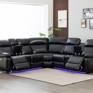 Power Recliner Sofa Sectional Couches with Speaker LED Light Strip Cup Holders Console Table Storage for Home Theater Living Room Office