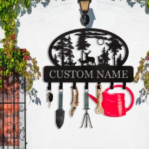 Dyoart Personalized Key Holder for Wall, Custom Metal Deer Cabin Key Hooks with Name, Metal Key Holder Hooks Organizer Rack, Key Hanger Decor for Kitchen, Entryway, Hallway, Office, Doorway