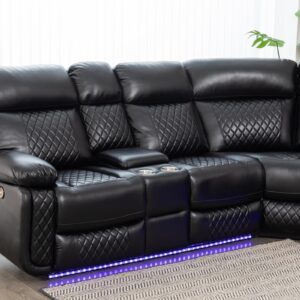 Power Recliner Sofa Sectional Couches with Speaker LED Light Strip Cup Holders Console Table Storage for Home Theater Living Room Office