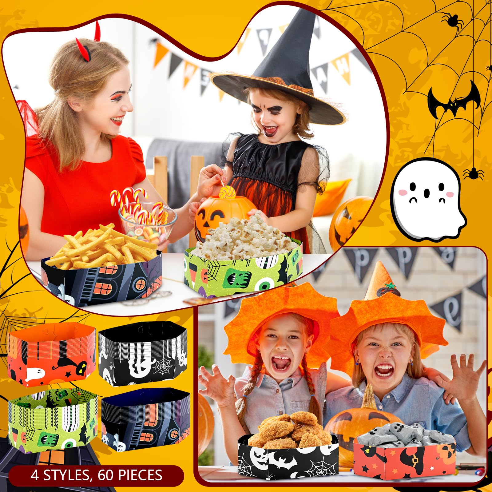 VAIPI 60 Pieces Halloween Coffin Treat Boxes Halloween Movie Night Snack Serving Tray Hallowee Party Food Dish Charcuterie Board Popcorn Candy Box for Halloween Themed Party Decor Gift Box