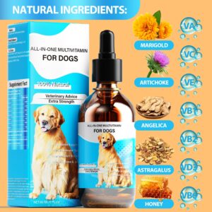 Dog Vitamins Liquid, 13-In-1 Dog Multivitamin Extra Strength to Improve Dog’s Digestive & Immune, Skin & Coat, Bone & Joint Health, 60 Ml Nature Dog Vitamins and Supplements for All Age Breed Size Dog