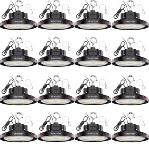 cinoton ufo led high bay light, 160w/120w/80w switchable, ac100-277v led shop lights with us plug, 24000lm dimmable 0-10v commercial bay lighting for garage workshop 5000k daylight-ul listed, 16 pack