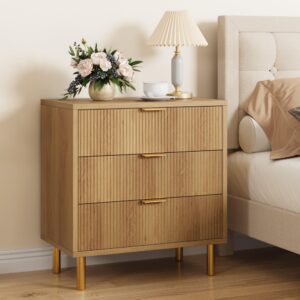 idealhouse natural 3 drawer dresser for bedroom, 30” tall dresser organizer with metal legs, modern wood chest of drawers for bedroom, hallway, home office