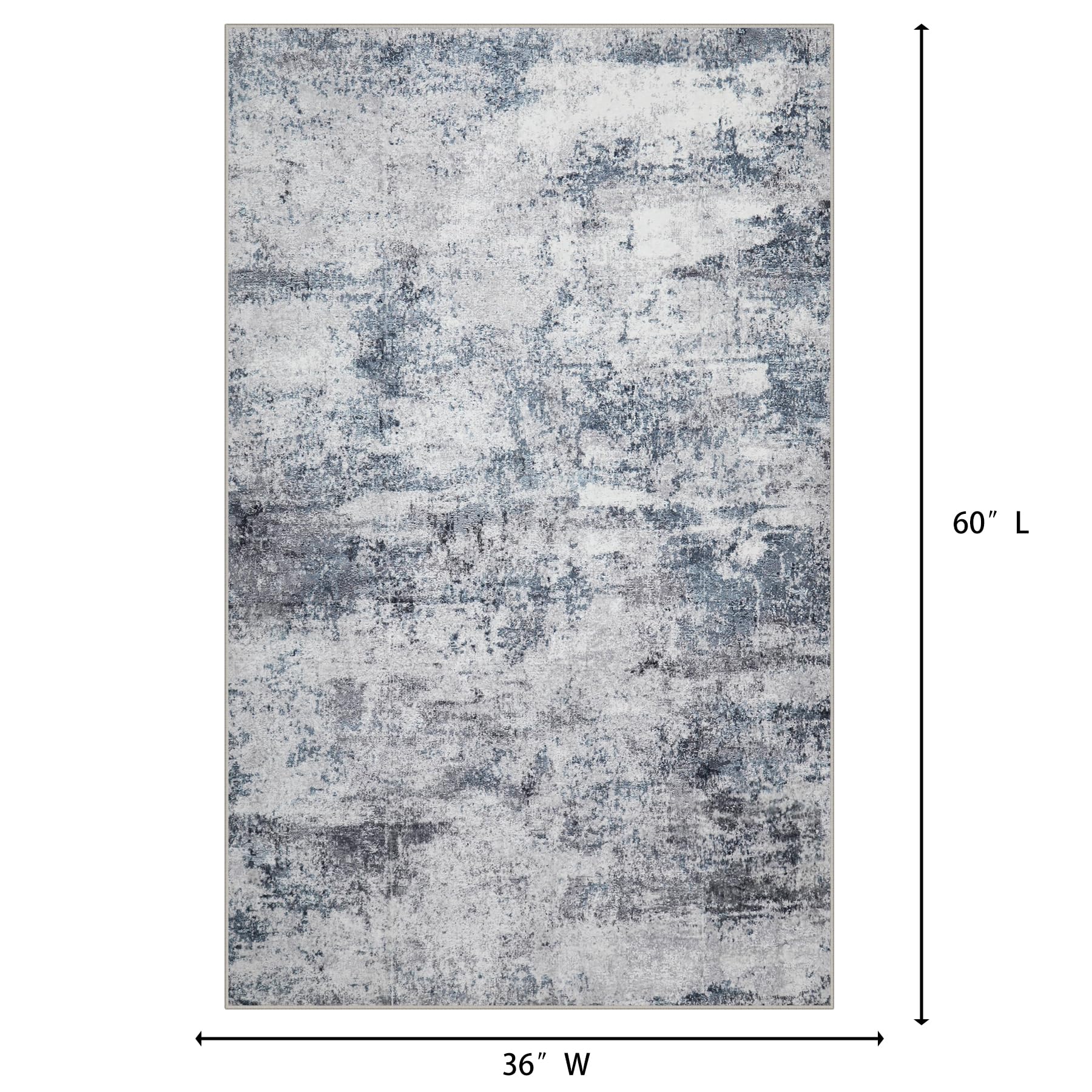 Area Rug for Living Room Rugs: 3x5 Abstract Soft Large Carpet with Low Pile Shaggy Fluffy for Bedroom Dining Room Home Office Indoor Decor Under Kitchen Table Washable - Gray/Blue