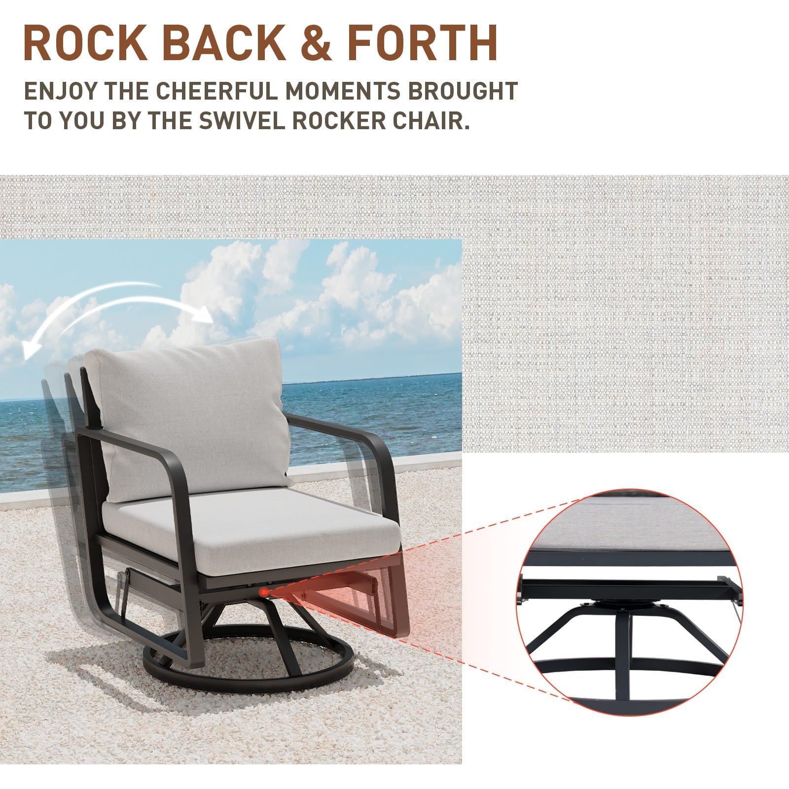 Patio Chairs Swivel Rocker Set: 1Set Aluminum Alloy Ensemble with 360° Swivel Rocking Chairs, Rust-Resistant Frame Cushions -Perfect for Backyard, Deck, Porch, and Balcony Decoration (1chair Only)