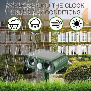 Solar Animal Repeller, Ultrasonic Animal Repellent Defender Cat, Dog, Squirrel, Deer, Fox, Outdoor Animal Deterrent with Motion Sensor and Led Light Alarm, Protect Yards, Lawn Gardens