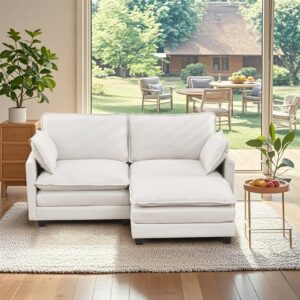 MANBUR Cloud Couch Sectional, Oversized Modular Convertible Sectional Sofa Couch, 2-Seat L Shaped Extra Deep Seat Sofa Couch with Ottoman and Pillows for Living Room, Apartment, Office, White