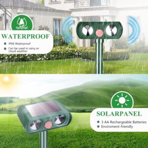 Gebatule 4 Pack Solar Ultrasonic Animal Repellent Outdoor Animal Repeller Repel Cat, Squirrel, Deer, Raccoon, Skunk, Rabbit, Rat, Dog, Waterproof with Motion Detector for Garden Yard