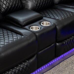 Power Recliner Sofa Sectional Couches with Speaker LED Light Strip Cup Holders Console Table Storage for Home Theater Living Room Office