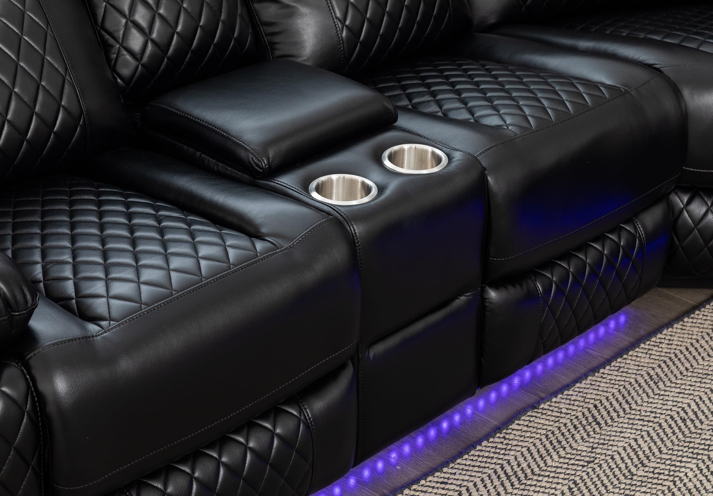 Power Recliner Sofa Sectional Couches with Speaker LED Light Strip Cup Holders Console Table Storage for Home Theater Living Room Office