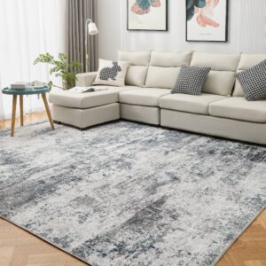 area rug for living room rugs: 3x5 abstract soft large carpet with low pile shaggy fluffy for bedroom dining room home office indoor decor under kitchen table washable - gray/blue