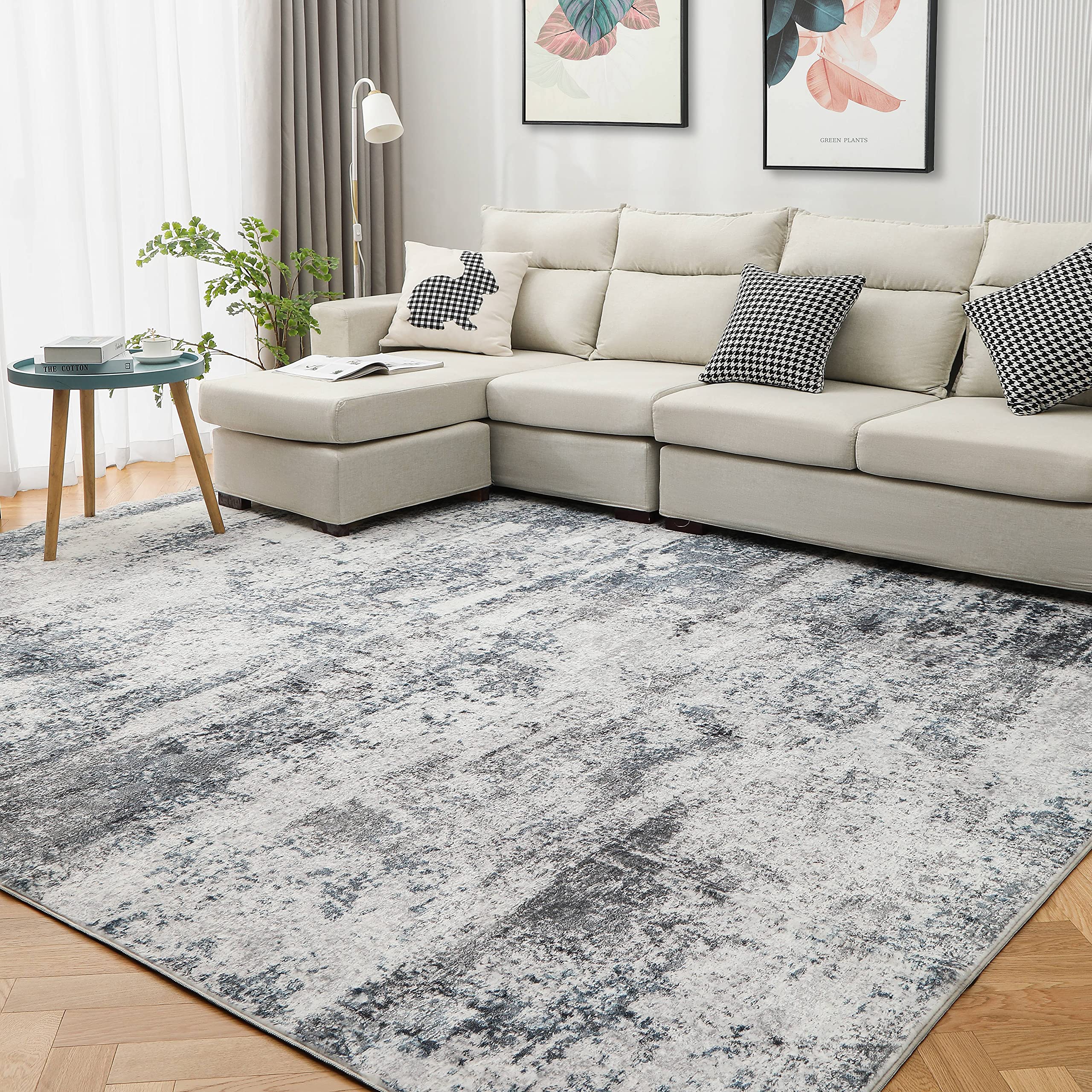 Area Rug for Living Room Rugs: 3x5 Abstract Soft Large Carpet with Low Pile Shaggy Fluffy for Bedroom Dining Room Home Office Indoor Decor Under Kitchen Table Washable - Gray/Blue