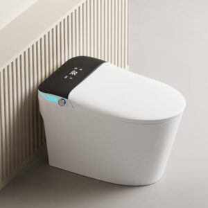 wekuku smart toilet with voice control and bubble shield, heated bidet seat, smart toilet with bidet built in auto open & close, bidet toilet with dryer and warm water, tankless toilet in 1.28gpf,