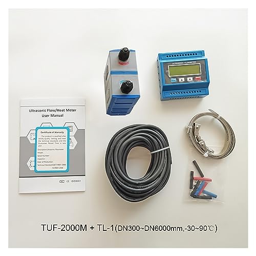 XAXAX Water Flow Meter, TUF-2000M Ultrasonic Water Flow Meter, TS-2/TM-1/TL-1 Transducer Digital Liquid Flowmeter Used for Metal Or PVC Plastic Pipe,Gallon, QTS, PTS, L, m³(Host Plus TL-1-HT)