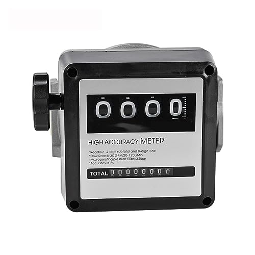 XAXAX Water Flow Meter, FM-120 4 Digital Gasoline Fuel Petrol Oil Flow Meter, 20-120L/Min for Fuel Oil Flow Sensor Counter Gasoline Meter Display,Gallon, QTS, PTS, L, m³