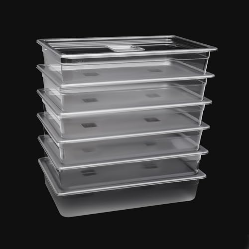 6 Pcs Food Pans with Lid, 4" Deep Commercial Hotel Pans, Clear Polycarbonate Food Storage Containers for Kitchen Restaurant Fruits Vegetables