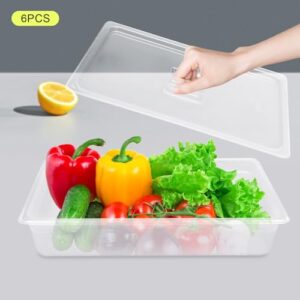 6 Pcs Food Pans with Lid, 4" Deep Commercial Hotel Pans, Clear Polycarbonate Food Storage Containers for Kitchen Restaurant Fruits Vegetables