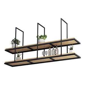 MISTRARA Ceiling Shelf Wine Rack, 2 Layer Ceiling Mount Floating Shelves with Wooden Boards, Metal Display Stand for Wine Bottle Plants Books Storage, for Restaurant, Bar, Cafe (Size : 100x