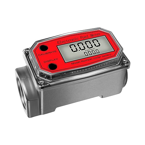 XAXAX Water Flow Meter, Aluminum Alloy Digital Flow Meter, LCD Electronic Fuel Meter Flowmeter, NPT Counter Petrol Methanol Water,Gallon, QTS, PTS, L, m³(2Pcs Red Flowmeter)