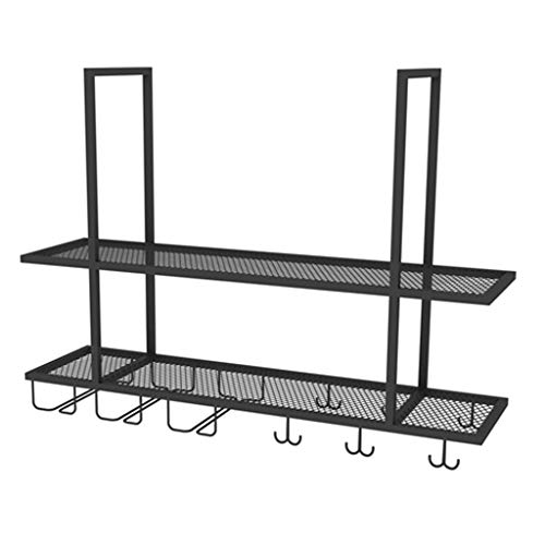 MISTRARA European Style Hanging Shelf, 2-Layer Black Wrought Iron Ceiling Frame, Restaurant Bar Storage Rack, Upside Down Wine Glass Rack 3 Sizes (Size : 100 * 30 * 80cm)