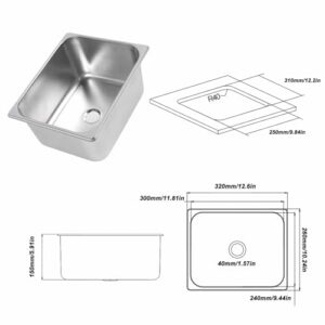 304 Stainless Steel Bar Sink, Single Bowl Hand Wash Basin, RV Sink, 11L Capacity, 40mm Drain Outlet, Embedded Installation, Suitable for RV, Camping Vehicle, Yacht, Boat, Kitchen