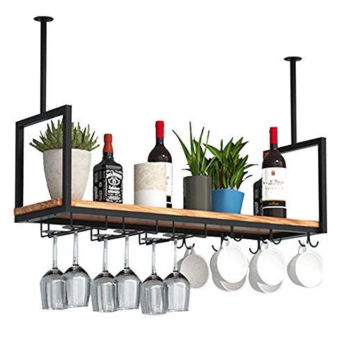 HZHKKP Ceiling Shelf Ceiling Wine Rack Wine Rack Hanging Wine Glass Racks Stemware Holder，Iron Solid Wood Ceiling Shelf，for Bars/Restaurants/Kitchens Storage Rack & Shelves (Size : 80 * 3