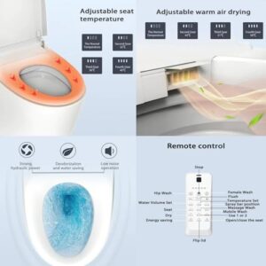 Wekuku Smart Toilet Bidet Combo With Foot Sensor Open Cover/Seat, Led Display, Self-cleaning Nozzle, Heated Seat, Night Light, Knob Control, Power Outage Flushing, Soft Close, Auto Flush, With