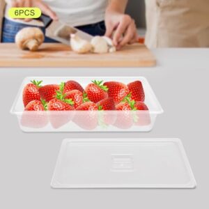 6 Pcs Food Pans with Lid, 4" Deep Commercial Hotel Pans, Clear Polycarbonate Food Storage Containers for Kitchen Restaurant Fruits Vegetables