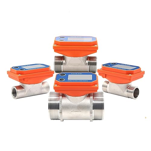 XAXAX Water Flow Meter, Electronic Digital Display Flowmeter, Dry Cell Stainless Steel LCD Flow Meter Thread Flow Sensor, Water for Farm/Garden Irrigation,Gallon, QTS, PTS, L, m³(DN20,Female Thread)