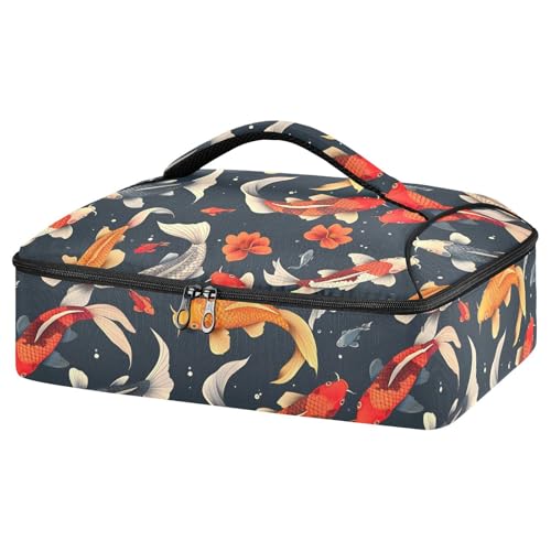 Colorful Carp Insulated Casserole Carrier for Hot or Cold Food Carrier Container Insulated Cooler Bag Thermal Food Warmer Delivery Bag for BBQ Buffet Potluck Party Christmas