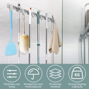 US Broom Holder Wall Mount Stainless Steel Mop and Broom Holder with 5 Racks and 6 Hooks Effective Broom Organizer Versatile Broom Hanger Wall Mount for Kitchen Closet Laundry Room Pantry(1)