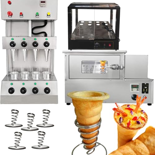 TXMACHINE® 4 cone maker machine kitchen pizza cone machine 3KW Pizza Making Machines for pizza restaurant with pizza oven,Display food warmers (110V/60HZ, cone maker+oven+Display Cabinet)