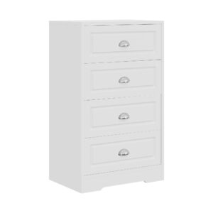 Meilocar Dresser with 4 Drawers, Wood Dresser White Vertical Dresser Chest of Drawers, Closet Organizer Unit for Living Room, Black Dresser for Bedroom, Hallway (White)