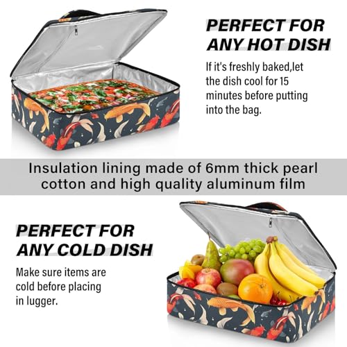 Colorful Carp Insulated Casserole Carrier for Hot or Cold Food Carrier Container Insulated Cooler Bag Thermal Food Warmer Delivery Bag for BBQ Buffet Potluck Party Christmas