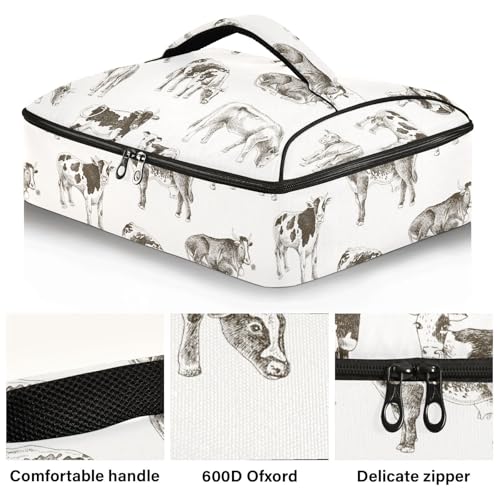 White Cow Paws Insulated Casserole Carrier for Hot or Cold Food Carrier Container Insulated Cooler Bag Thermal Food Warmer Delivery Bag for Parties Buffet Potluck Picnic Cookouts