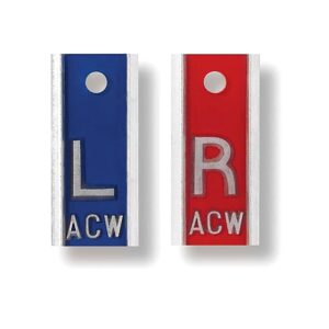 aluminum lead xray markers with initials – color coded - durable and clear imaging - 1/2" letters "l" (blue) & "r" (red) - 1 pair