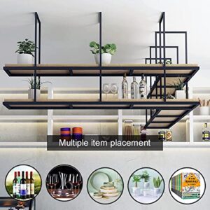 MISTRARA Ceiling Shelf Wine Rack, 2 Layer Ceiling Mount Floating Shelves with Wooden Boards, Metal Display Stand for Wine Bottle Plants Books Storage, for Restaurant, Bar, Cafe (Size : 100x