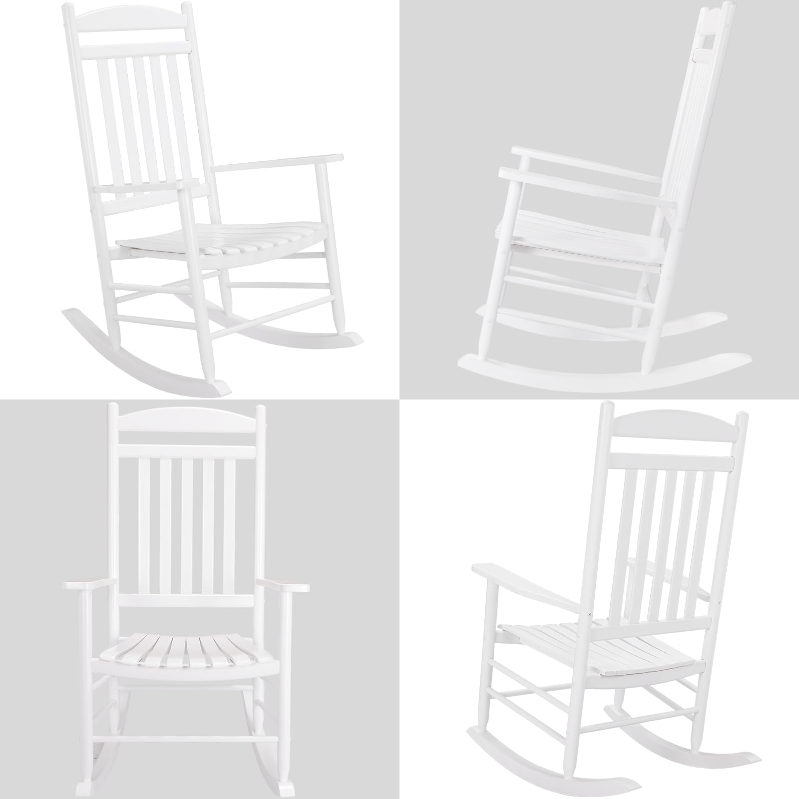 MAMIZO Soild Wood Outdoor Rocking Chair with High Back, Porch Rocking Chairs Oversized Easy to Assemble for Porch Garden, Lawn, Balcony, Backyard, Wooden Rocking Chair Outdoor and Indoor (White)