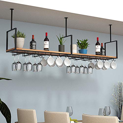 HZHKKP Ceiling Shelf Ceiling Wine Rack Wine Rack Hanging Wine Glass Racks Stemware Holder，Iron Solid Wood Ceiling Shelf，for Bars/Restaurants/Kitchens Storage Rack & Shelves (Size : 80 * 3