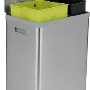 Simpli-Magic 60 Liter / 16 Gallon Rectangular Hands-Free Dual Compartment Recycling Kitchen Step Trash Can with Soft-Close Lid, Brushed Stainless Steel (40L + 20L Capacity)