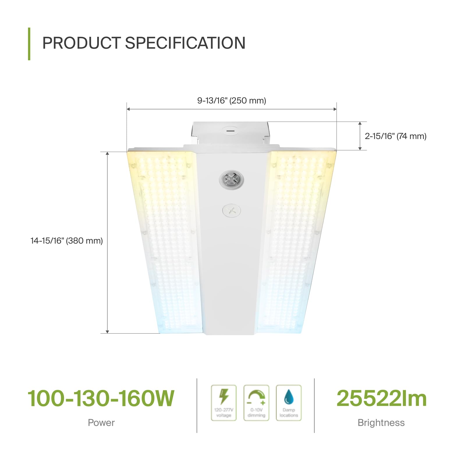 ASD LED Linear High Bay with Q-Base Power Adjustable 100/130/160W 120-277V 5000K IK10 Dimmable UL DLC Premium