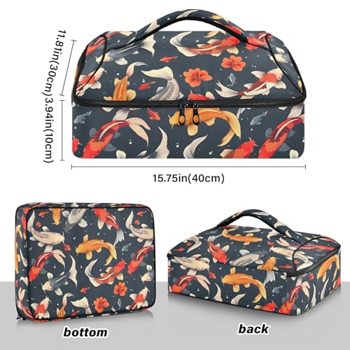 Colorful Carp Insulated Casserole Carrier for Hot or Cold Food Carrier Container Insulated Cooler Bag Thermal Food Warmer Delivery Bag for BBQ Buffet Potluck Party Christmas