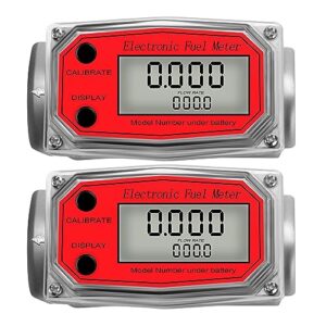 xaxax water flow meter, aluminum alloy digital flow meter, lcd electronic fuel meter flowmeter, npt counter petrol methanol water,gallon, qts, pts, l, m³(2pcs red flowmeter)